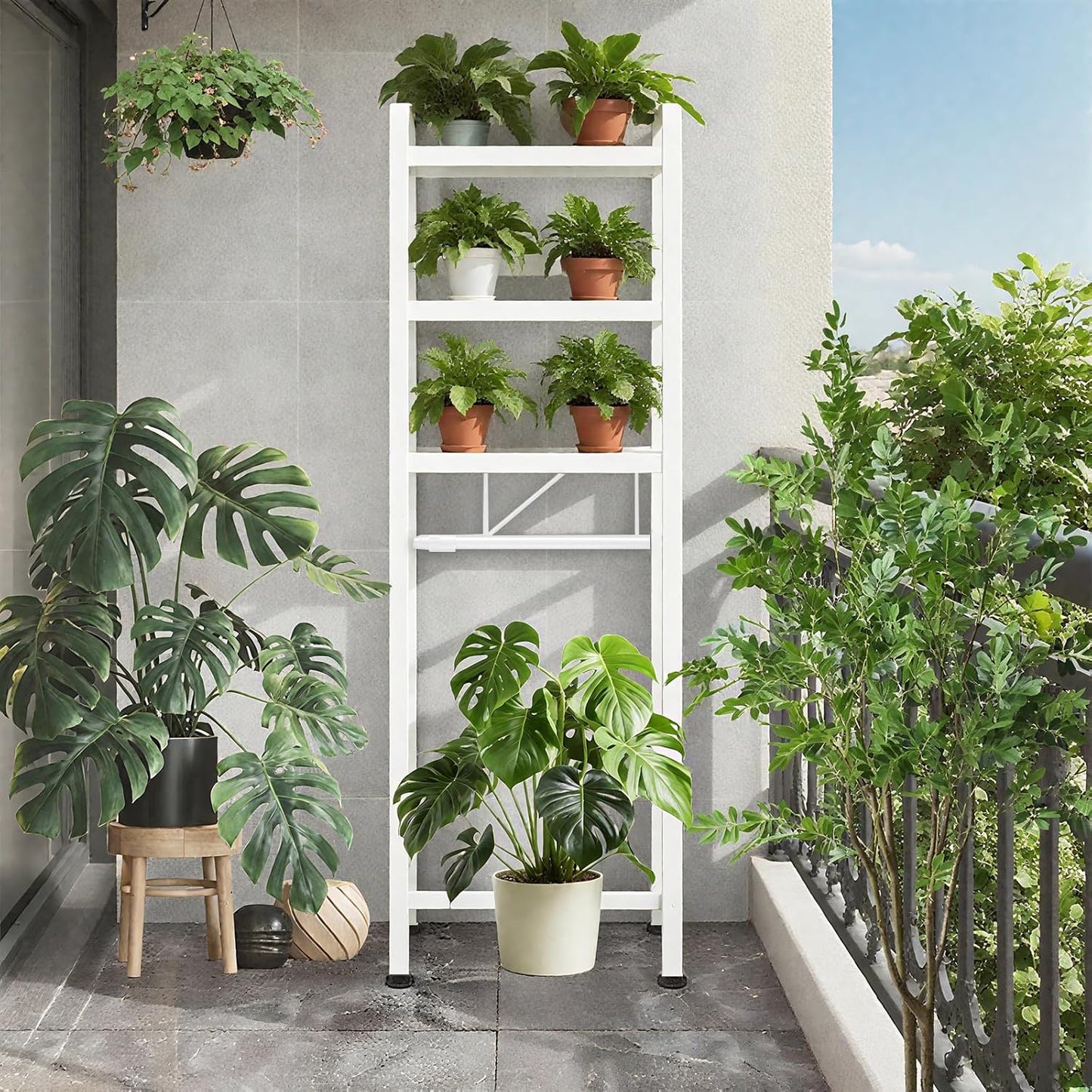 Yivke Over-The-Toilet Storage Rack, Adjustable Bathroom Organizer Shelf Over Toilet, Freestanding Storage Shelf with 4 Hooks for Bathroom, Freestanding Saver Shelf for Bathroom,Kitchen, White