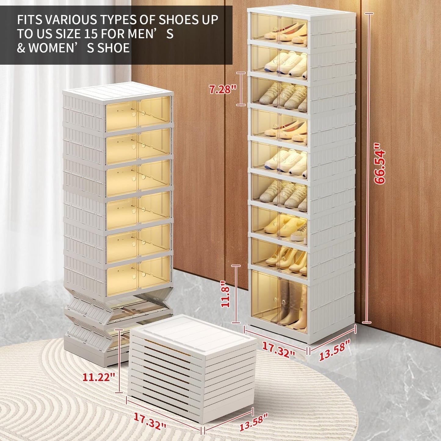 Meuble de rangement à chaussures avec porte, étagères à chaussures pliables et élégantes pour placard, chambre, couloir et chambre à coucher