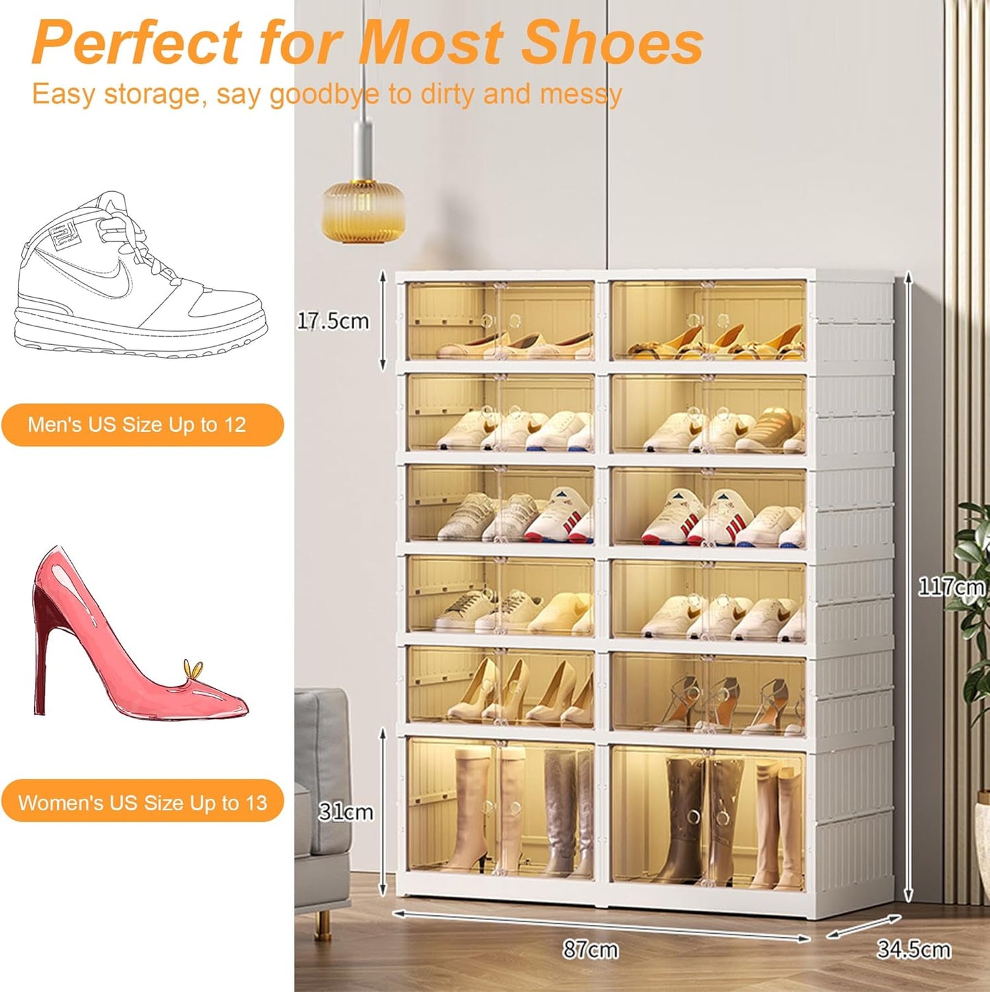 Meuble de rangement à chaussures avec porte, étagères à chaussures pliables et élégantes pour placard, chambre, couloir et chambre à coucher