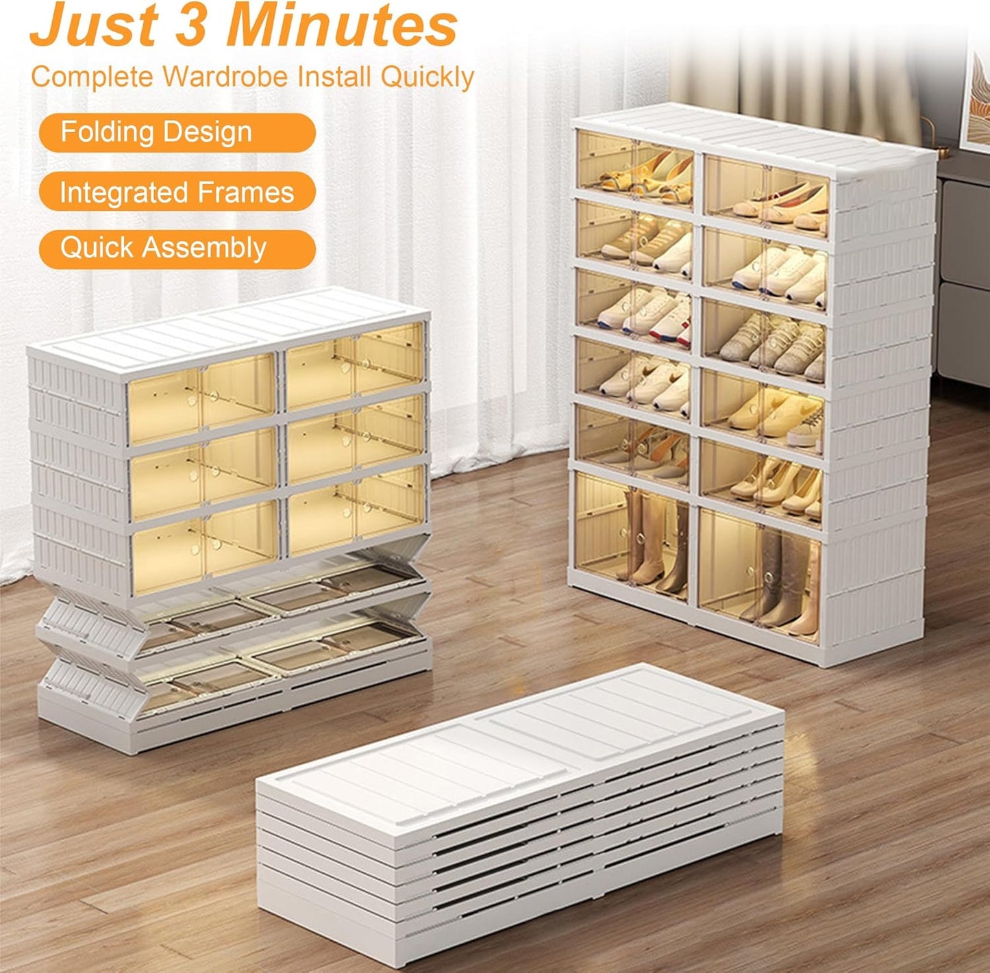 Meuble de rangement à chaussures avec porte, étagères à chaussures pliables et élégantes pour placard, chambre, couloir et chambre à coucher