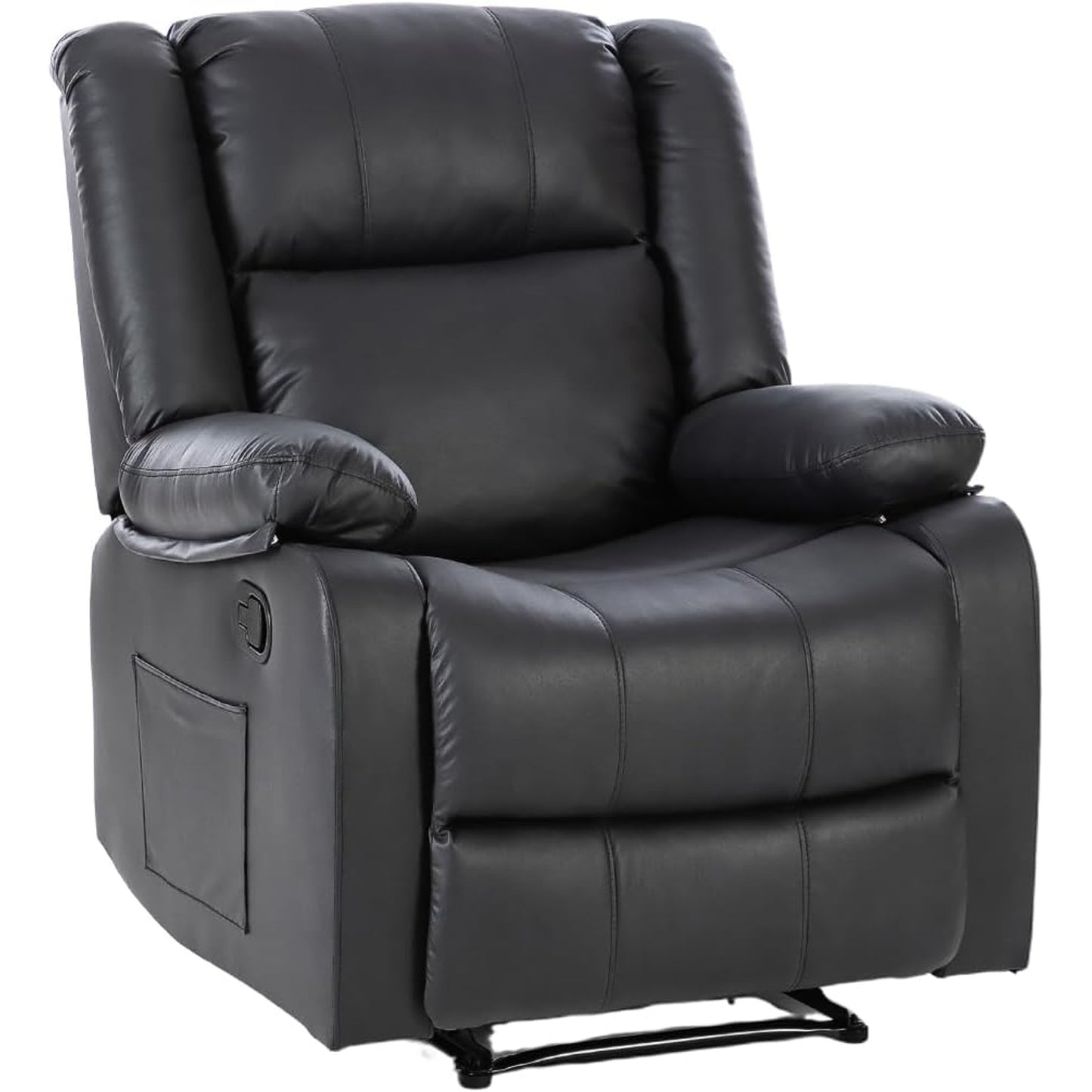 Chaise de bureau pour salon, fauteuil inclinable manuel en cuir synthétique, chaise moderne en cuir synthétique avec poches latérales, noir