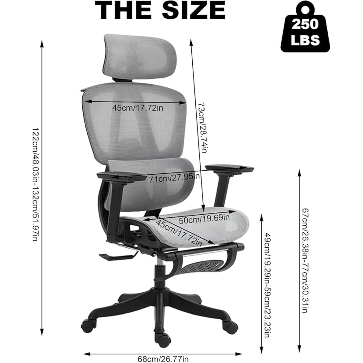 Chaise de bureau ergonomique Yivke, accoudoirs 3D, dossier et appuie-tête réglables en 3 positions, chaise de jeu avec support lombaire adaptatif, roulettes à roulettes, chaise en maille respirante pour le bureau à domicile