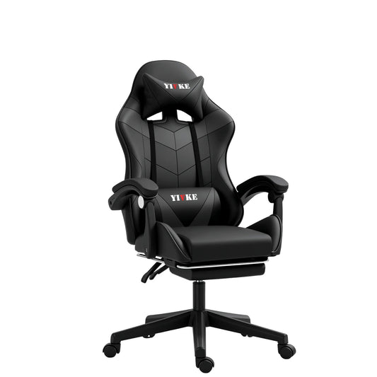 YT208F Gaming Chair with Headrest and Lumbar Support, PU Leather Computer Racing Chair Desk, Adjustable High Gamer Chair, 135° Angle Ergonomic Design with Footrest (Black)