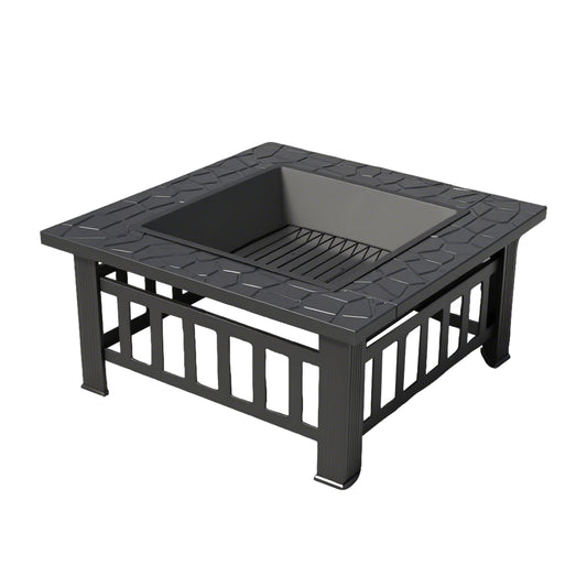 32" Fire Pit Table for Outside,Outdoor Fire Pit Square Wood Burning with Spark Screen Fire Poker for Camping,Backyard,Patio(Black)