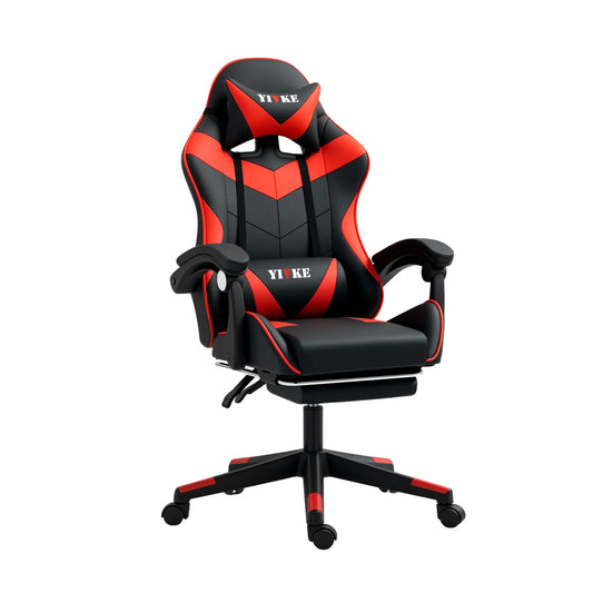 YT208F Gaming Chair with Headrest and Lumbar Support, PU Leather Computer Racing Chair Desk, Adjustable High Gamer Chair, 135° Angle Ergonomic Design with Footrest (Black Red)