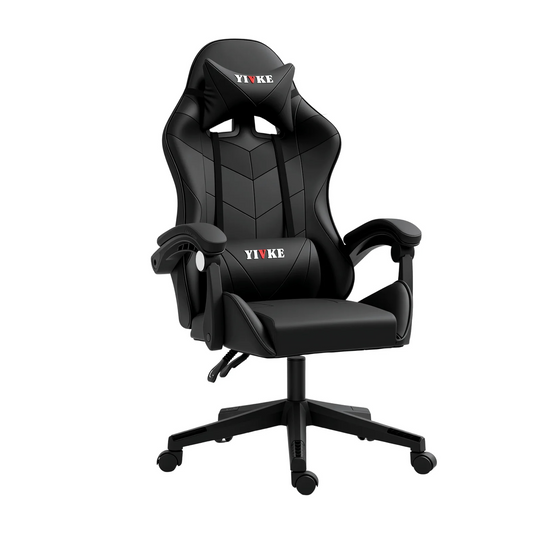 YT208 Gaming Chair with Headrest and Lumbar Support, PU Leather Computer Racing Chair Desk, Adjustable High Gamer Chair, 135° Angle Ergonomic Design (Black)