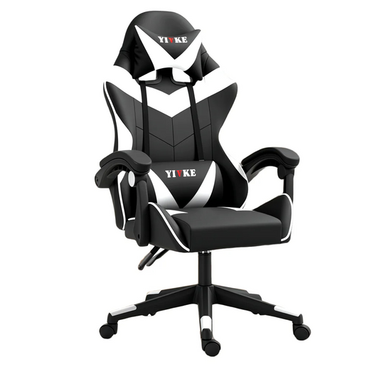 YT208 Gaming Chair with Headrest and Lumbar Support, PU Leather Computer Racing Chair Desk, Adjustable High Gamer Chair, 135° Angle Ergonomic Design (Black White)
