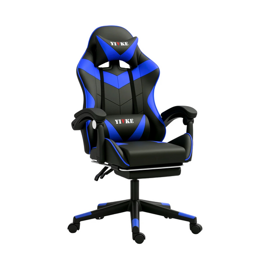 YT208F Gaming Chair with Headrest and Lumbar Support, PU Leather Computer Racing Chair Desk, Adjustable High Gamer Chair, 135° Angle Ergonomic Design with Footrest (Black Blue)