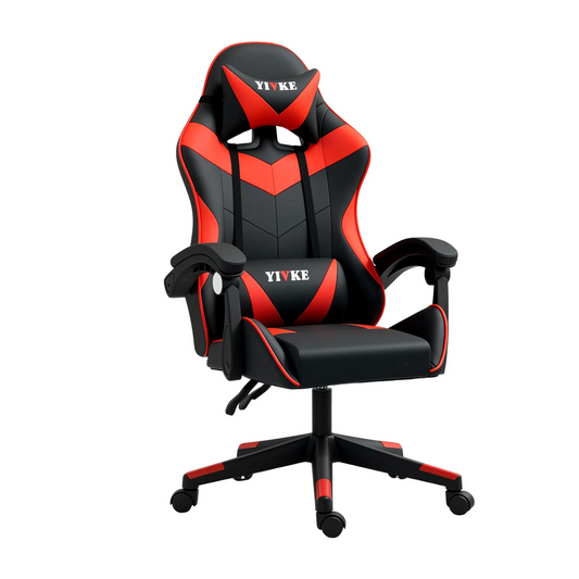 YT208 Gaming Chair with Headrest and Lumbar Support, PU Leather Computer Racing Chair Desk, Adjustable High Gamer Chair, 135° Angle Ergonomic Design (Black Red)