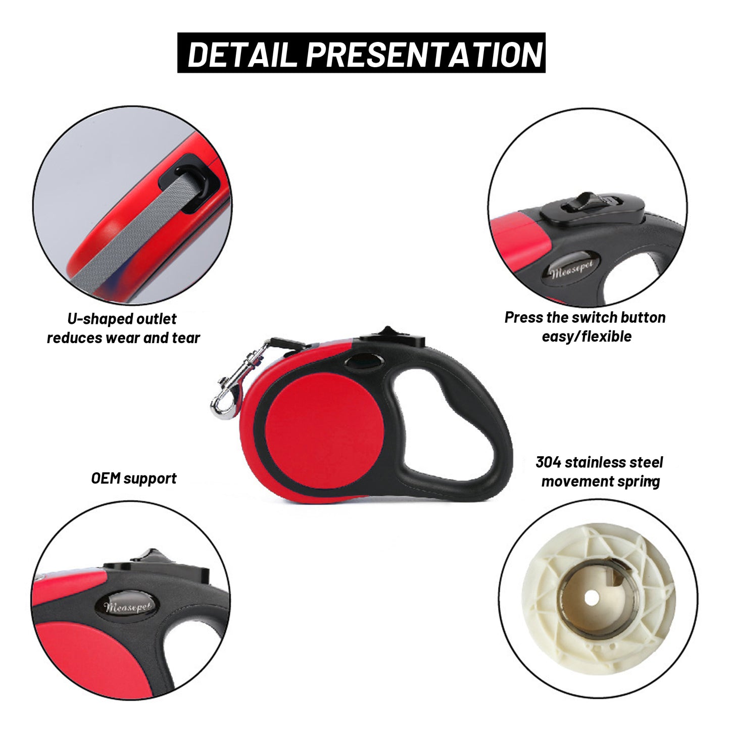 Retractable Dog Leash Pet Walking Leash for Dogs, Cats, Pets | 360° Tangle Free | One-Hand Brake | Strong Nylon Tape/Ribbon