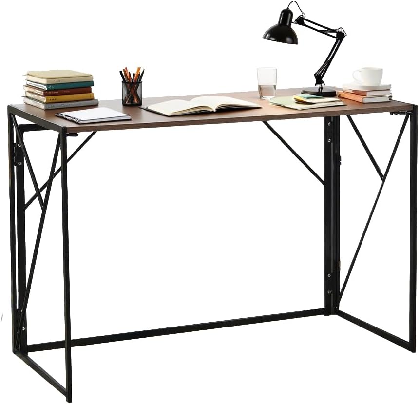 Yivke Folding Computer Desk, 100 x 50 x 75 cm, Space-Saving Study Table, Portable Home Office Desk with Steel Frame
