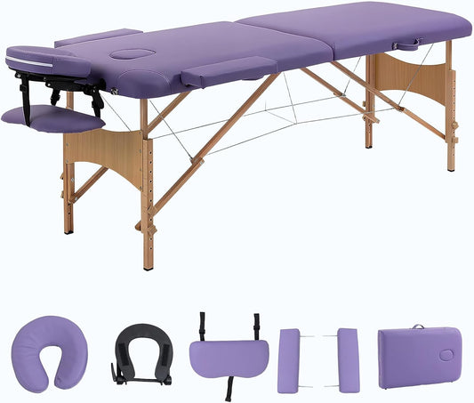 Yivke 72.8" Massage Table, Portable Massage Bed, 450LBS Capacity, One-Hand Portable, 24"-34.6" Adjustable Height for Lash/Facial/Message  (Purple)