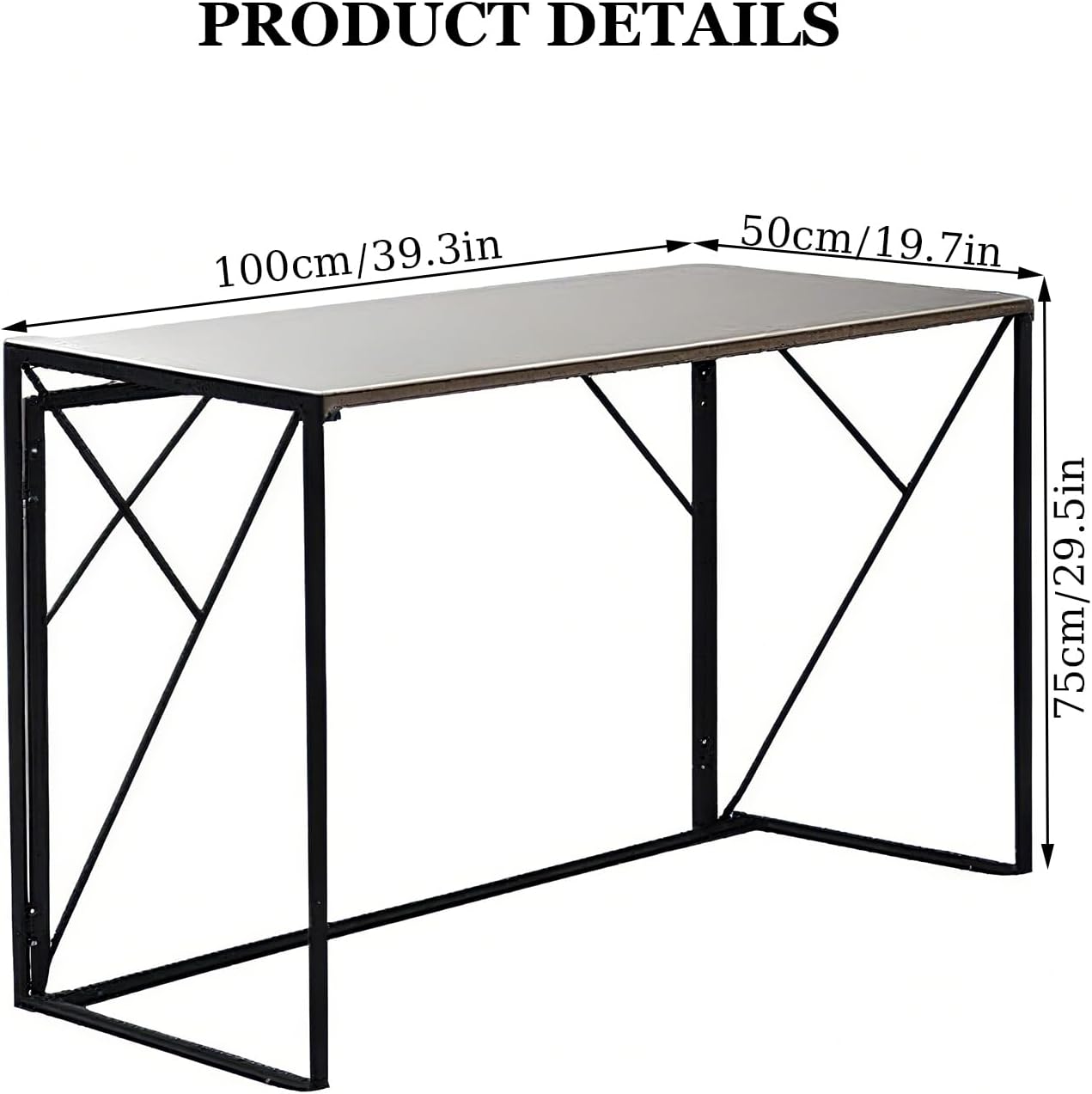 Yivke Folding Computer Desk, 100 x 50 x 75 cm, Space-Saving Study Table, Portable Home Office Desk with Steel Frame