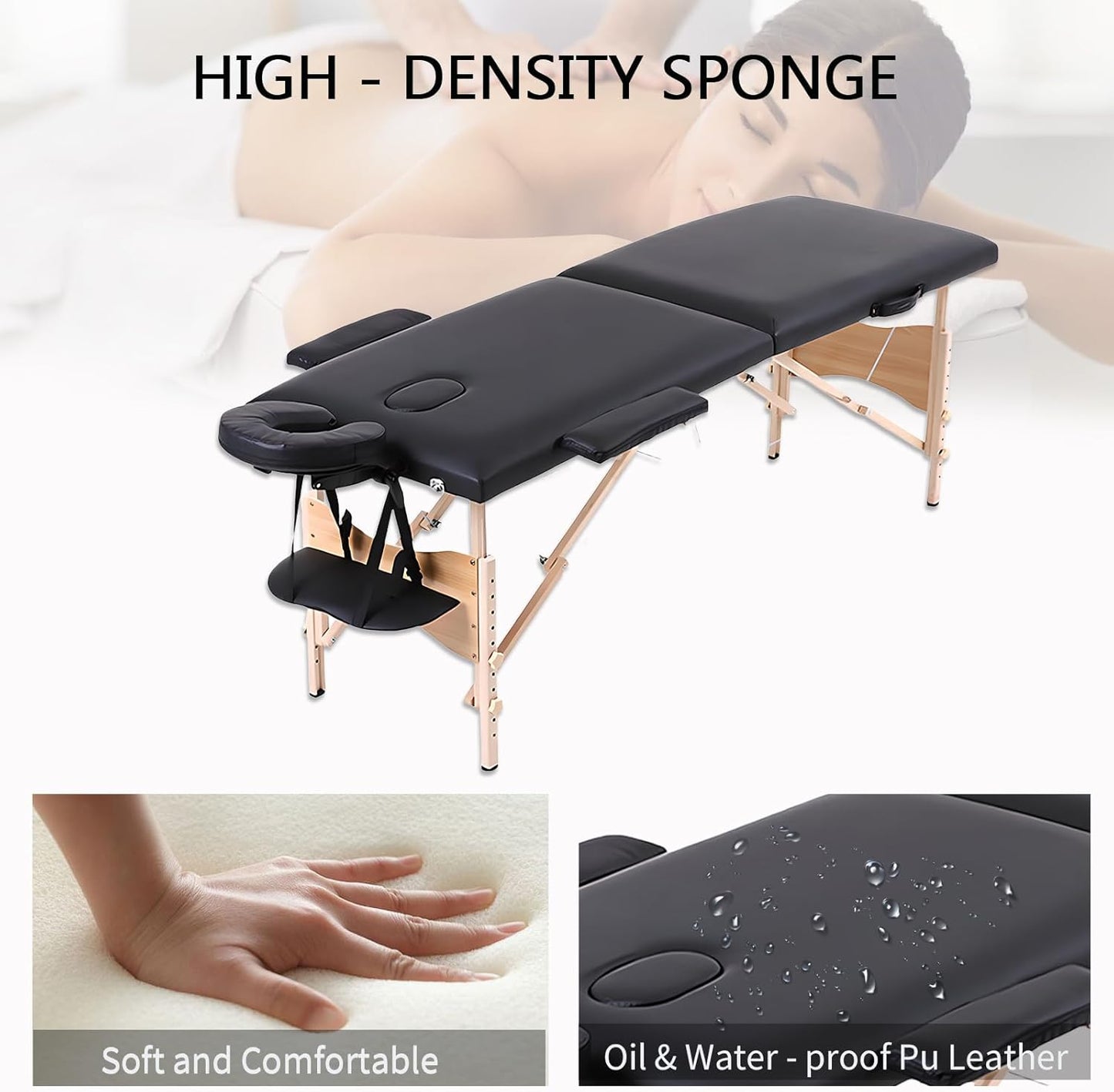 Yivke 72.8" Massage Table, Portable Massage Bed, 450LBS Capacity, One-Hand Portable, 24"-34.6" Adjustable Height for Lash/Facial/Message