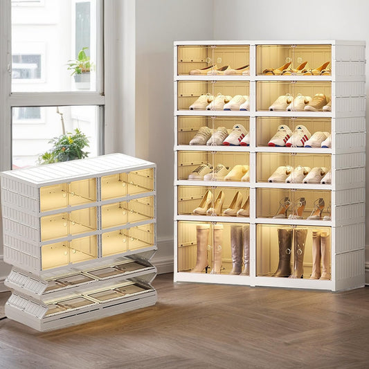 Meuble de rangement à chaussures avec porte, étagères à chaussures pliables et élégantes pour placard, chambre, couloir et chambre à coucher 