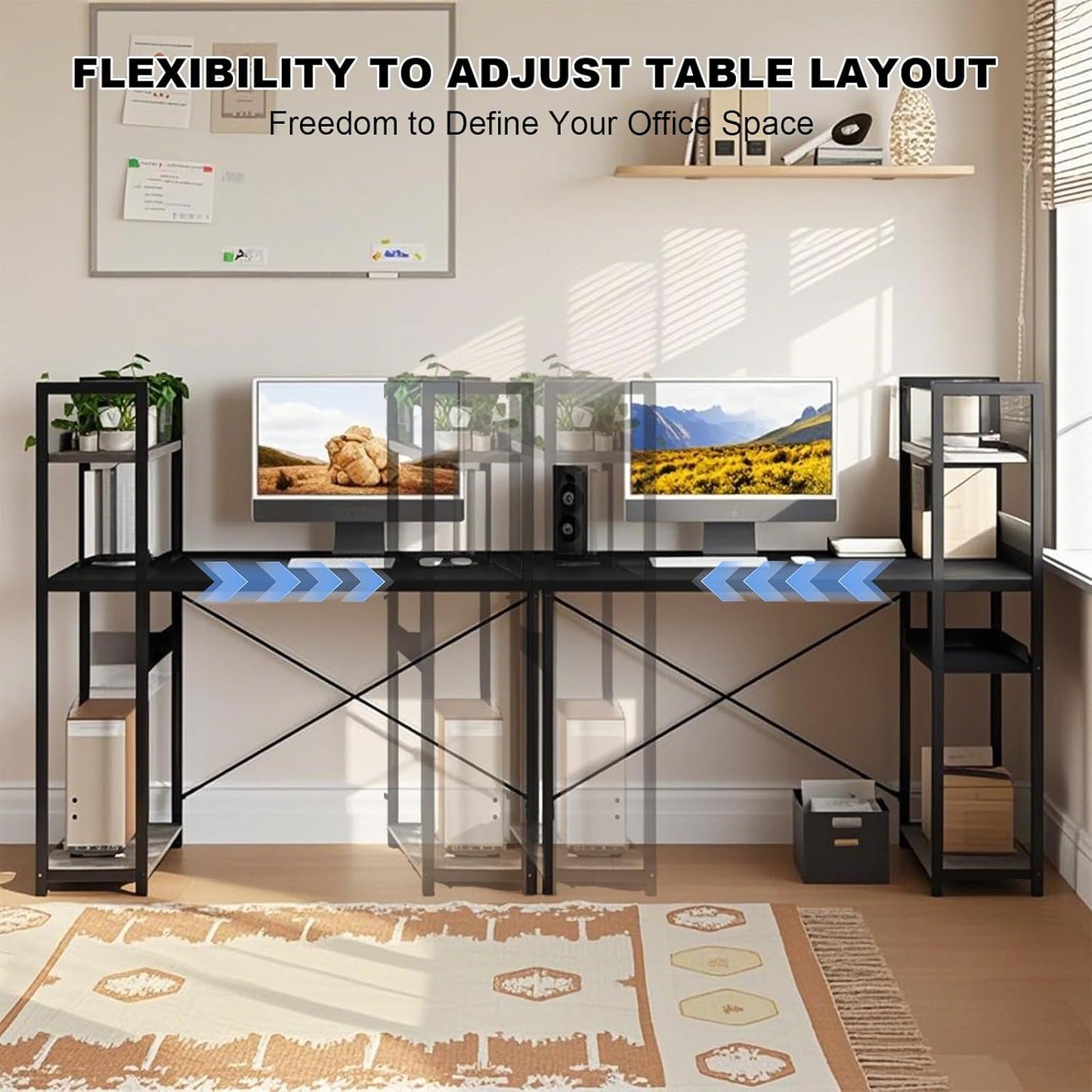 Ergonomic 47" Computer Desk with Bookshelf & Storage Shelves, Small Space Home Office Desk for Gaming Study Bedroom - Black