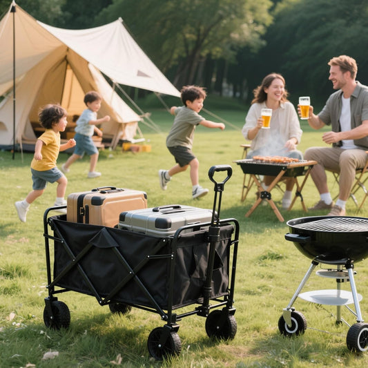 Yivke Cart Heavy Duty Foldable for Outdoor, Camp Cart Folding Wagon Camping, Utility Grocery Wagon with Side Pocket and Brakes for Shopping, Sports, Camping and Garden, Heavy Duty Beach Wagon