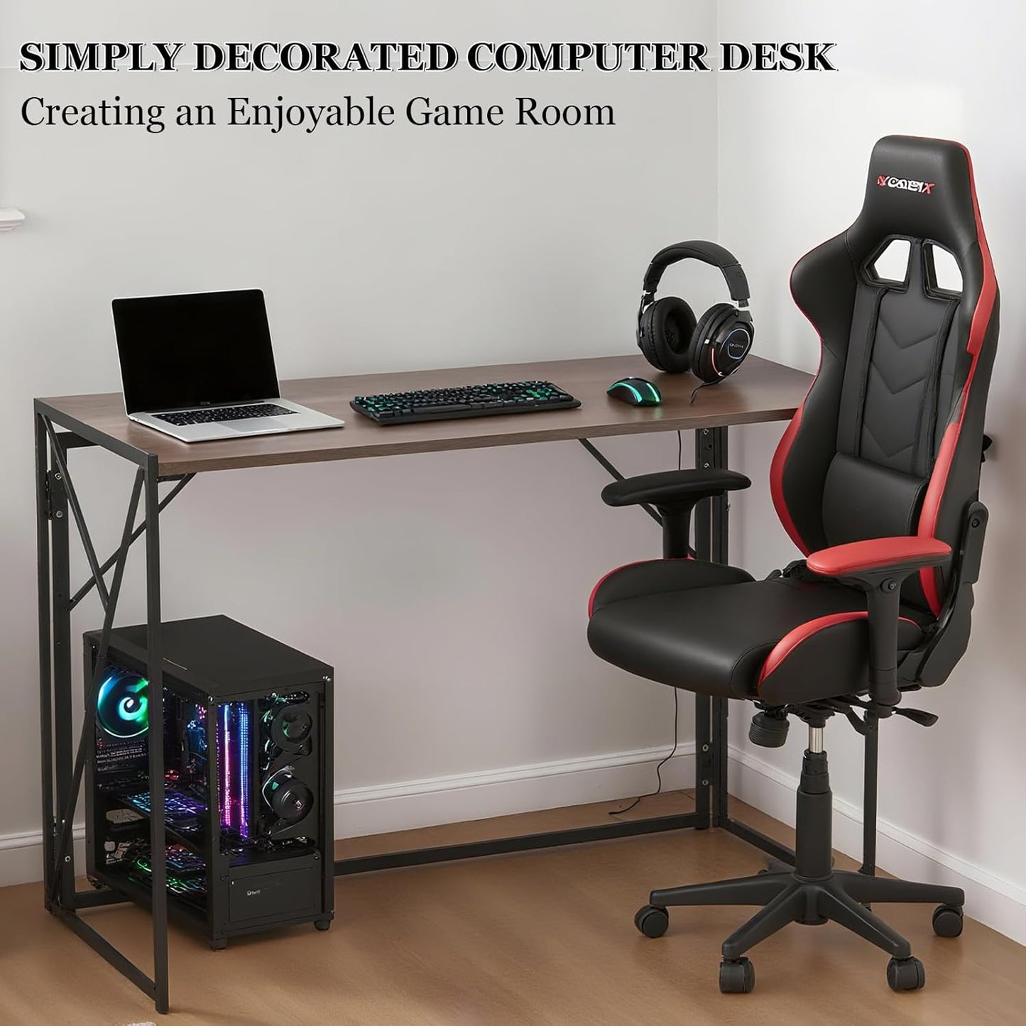 Yivke Folding Computer Desk, 100 x 50 x 75 cm, Space-Saving Study Table, Portable Home Office Desk with Steel Frame