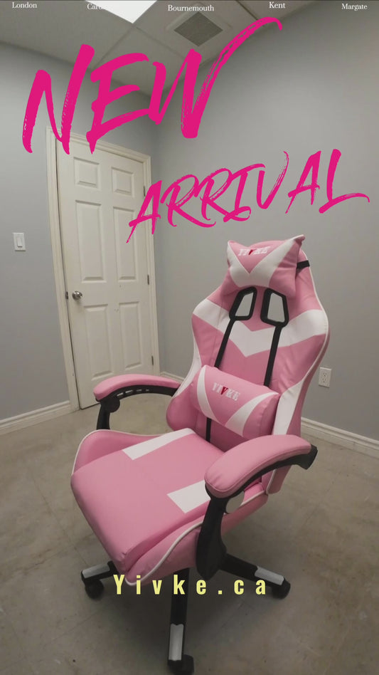 YT208 Gaming Chair with Headrest and Lumbar Support, PU Leather Computer Racing Chair Desk, Adjustable High Gamer Chair, 135° Angle Ergonomic Design (White Pink）