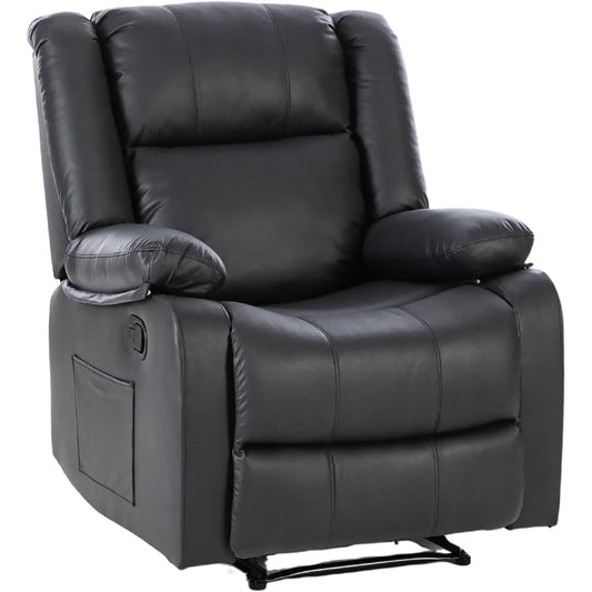 Chaise de bureau pour salon, fauteuil inclinable manuel en cuir synthétique, chaise moderne en cuir synthétique avec poches latérales, noir